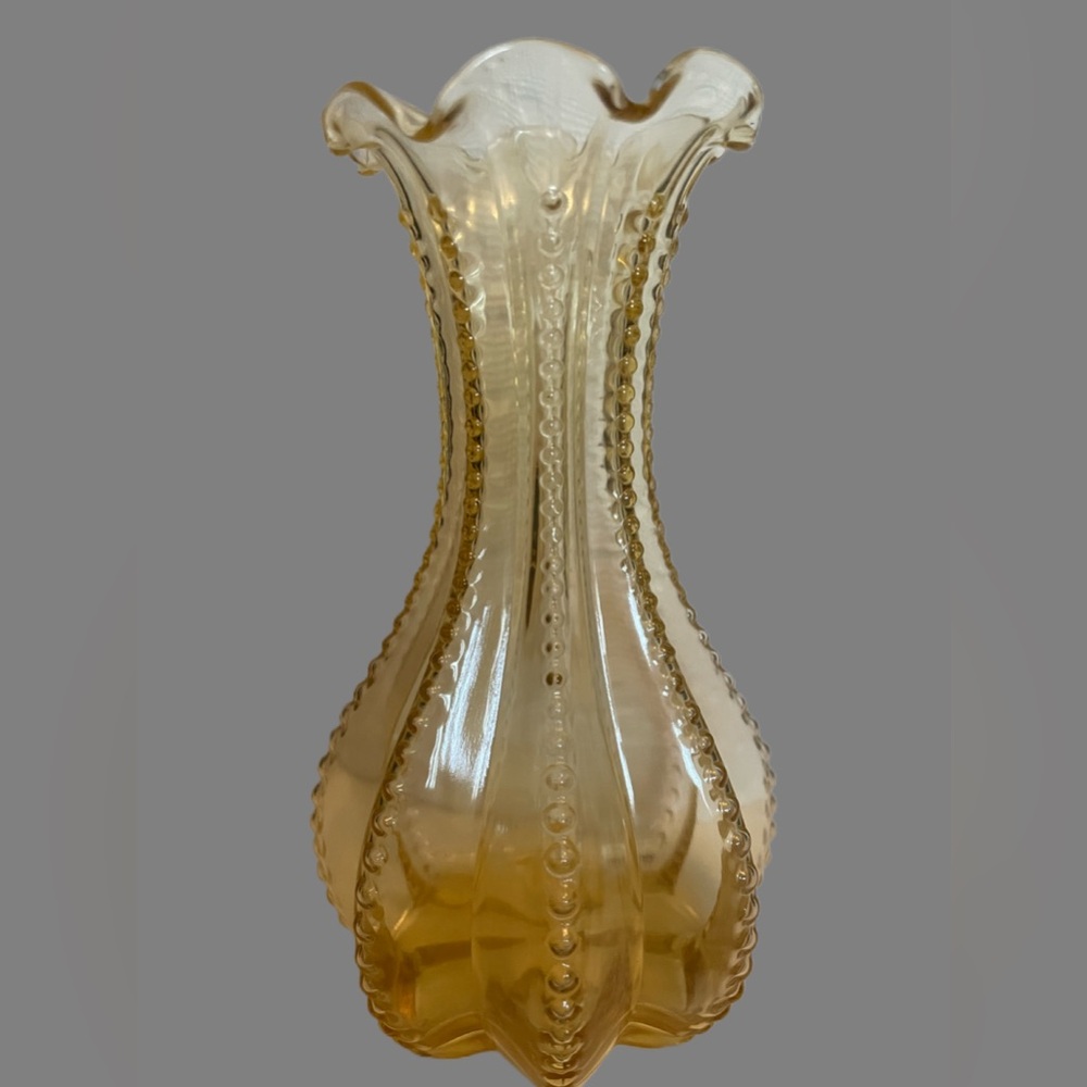 Vintage  Imperial Beaded Amber glass vase